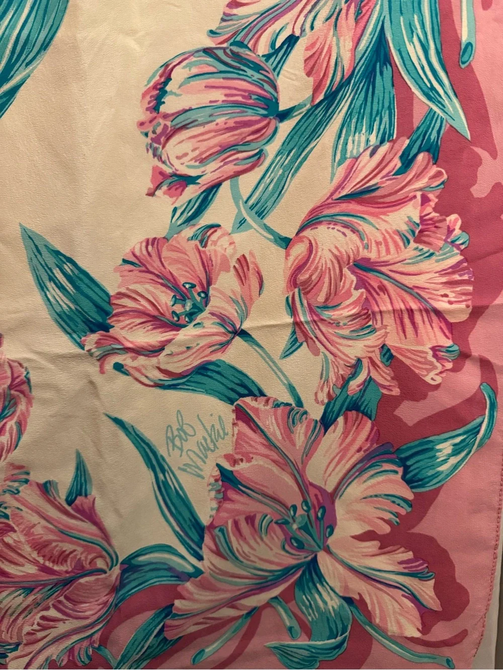 Vintage 1980s Bob Mackie Floral Tulip 100% Silk Scarf